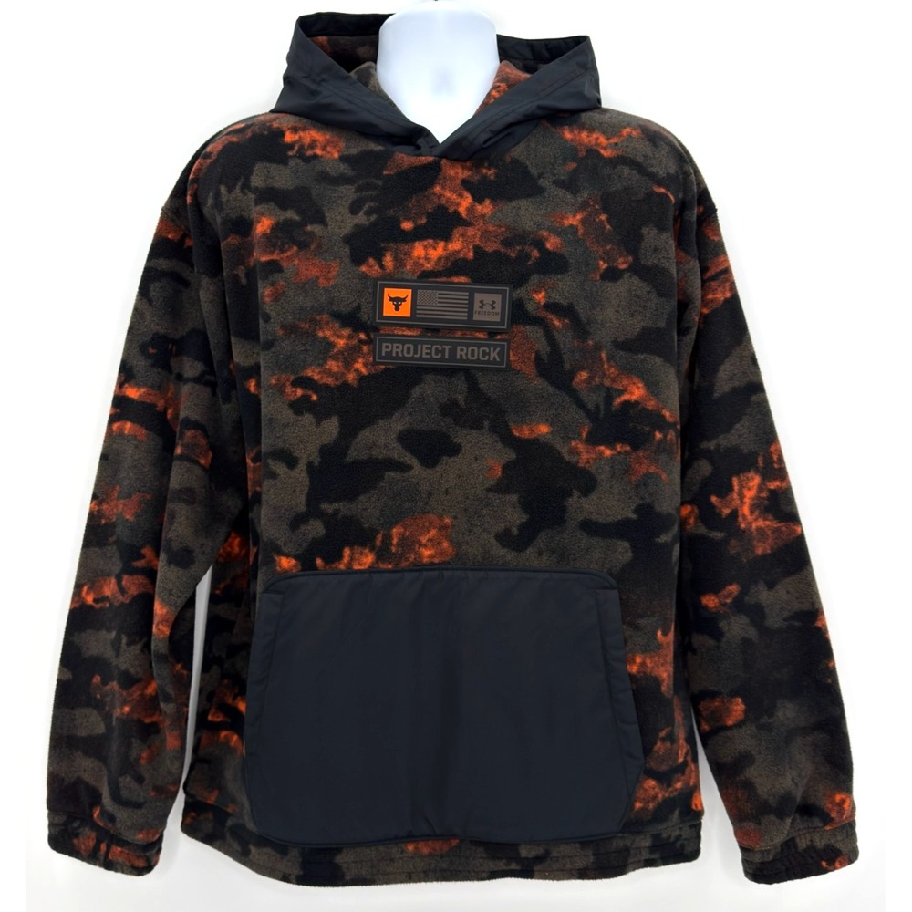 Under Armour Project Rock Veterans Day Hoodie Mens L Blaze Orange Camo Hunting